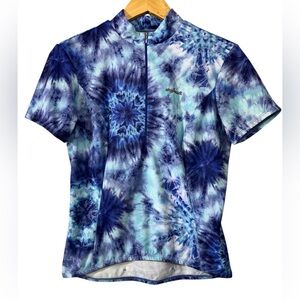 SheBeest Womens Short Sleeve Cycling Jersey Blue Tie Dye 1/2 Zip Size M